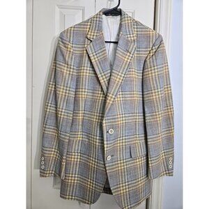 Austin Reed Mens Plaid Blazer Jacket Gray Yellow Brown Single Breasted chest 40"